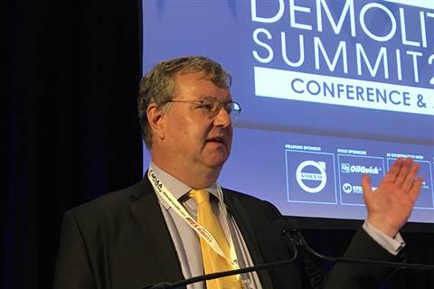 Steve Ducker, editor of Demolition & Recycling International magazine opening the 2019 World Demolition Summit in Boston, USA